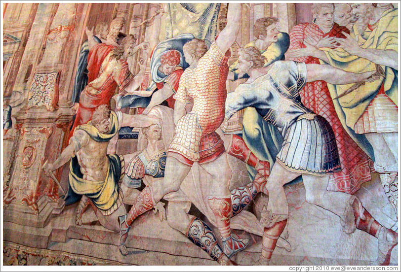 Julius Caesar's assassination, tapestry detail, Tapestry Gallery, Vatican Museums.