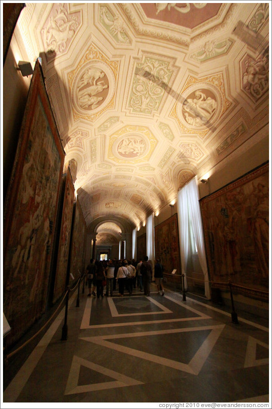 Tapestry Gallery, Vatican Museums.  The ceiling has been painted as to appear three dimensional.