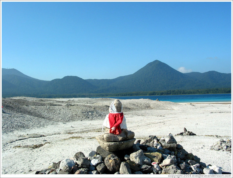 Buddha overlooking crater lake.  Mt. Osorezan.