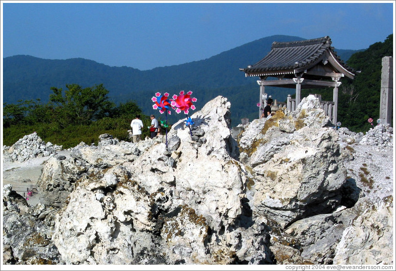 Volcanic landscape with pinwheels for deceased children.  Mt. Osorezan.