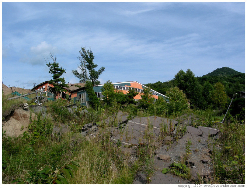 Collapsed building.  Nishiyama Crater Promenade.