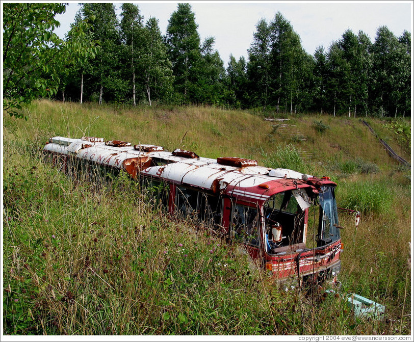 Destroyed bus.  Nishiyama Crater Promenade.