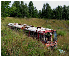 Destroyed bus.  Nishiyama Crater Promenade.