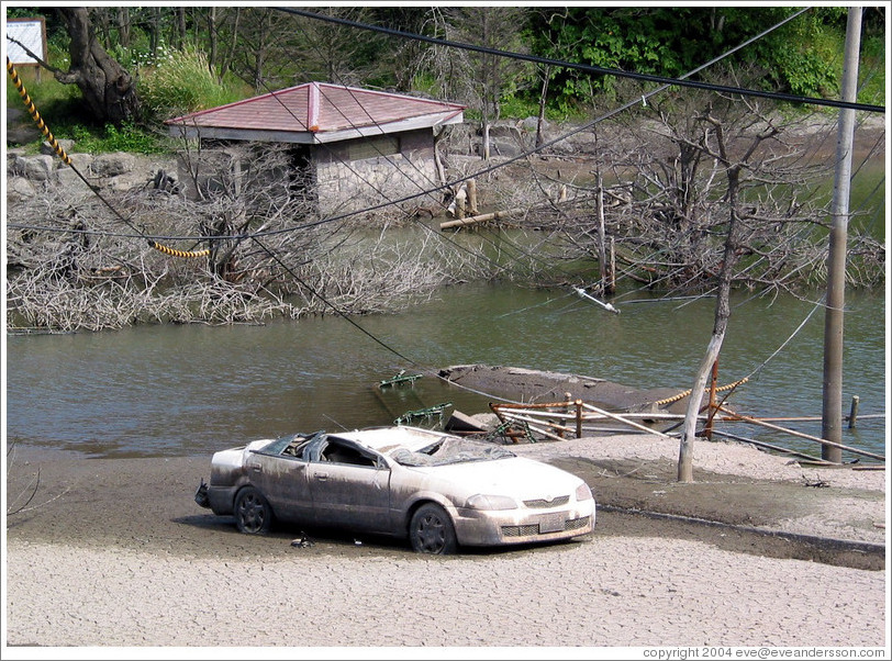 Destroyed car.  Nishiyama Crater Promenade.