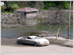 Destroyed car.  Nishiyama Crater Promenade.