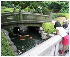 Senso-ji Temple.  Kids at koi pond.