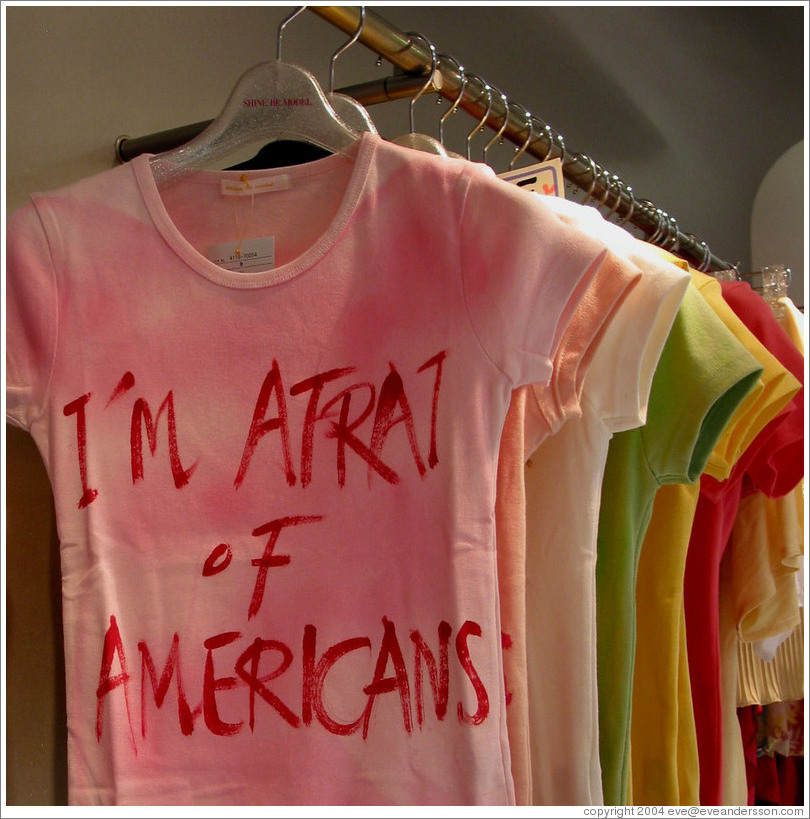 I'm afrait of Americans t-shirts.  Shibuya neighborhood.