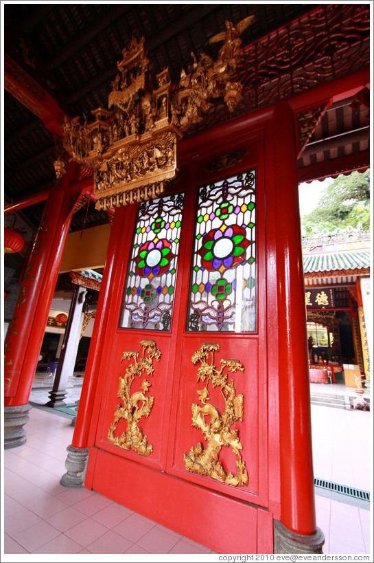 Door with stained glass windows, Chan She Shu Yuen Clan Association building.