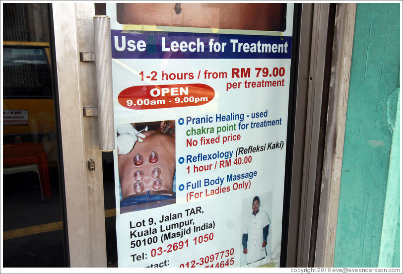 Sign advertising leech treatment, Jalan Tun Perak.