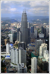 View of Kuala Lumpur from the KL Tower.  The tall building in the middle is the Petronas Towers.