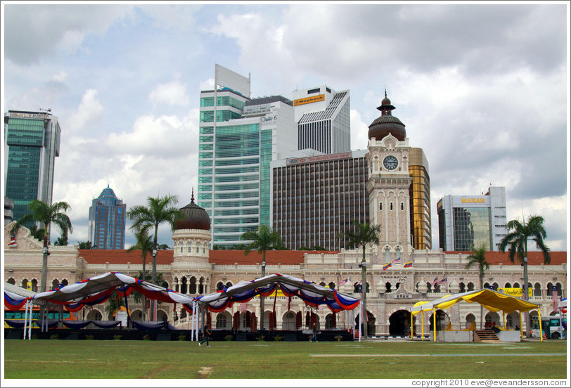Sultan Abdul Samad Building with skyscrapers behind it, Merdeka Square.
