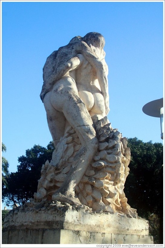 Back of a 1983 sculpture of a couple by Anton Agius, Maltese sculptor.