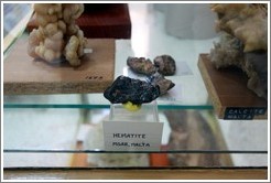 Hematite from Mgarr, Malta, geology exhibit, St. Agatha's Catacombs.