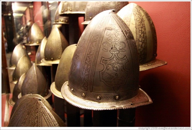 Peaked Morions, a type of military helmet, Palace of the Grand Master.