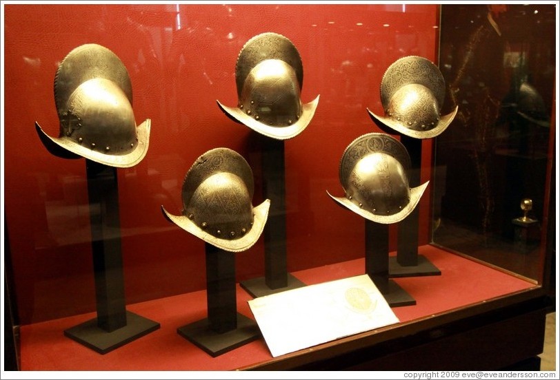 Comb Morions, a type of military helmet, Palace of the Grand Master.