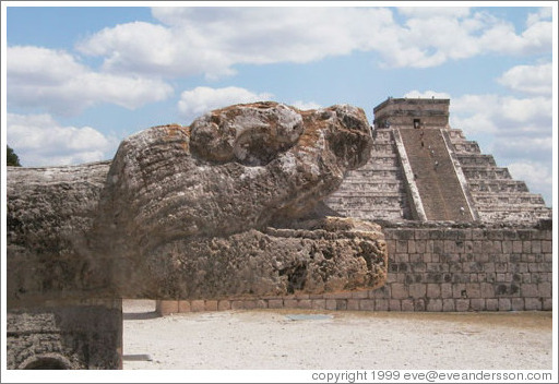 The monster is munching on the pyramid of Kukulc&aacute;n.  Chichen Itza.
