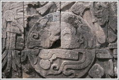 Closeup of skull beneath the winning team captain's prize ceremony.  Chichen Itza.