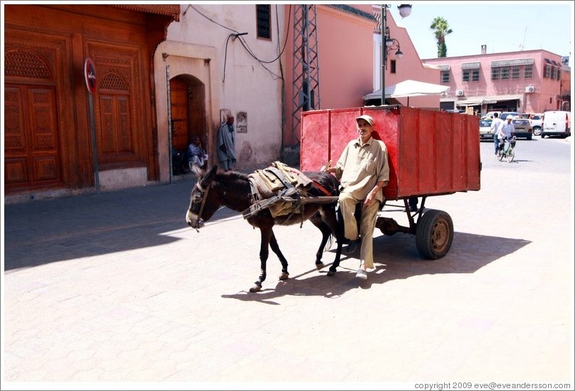 Man with a donkey on a street in the Medina.