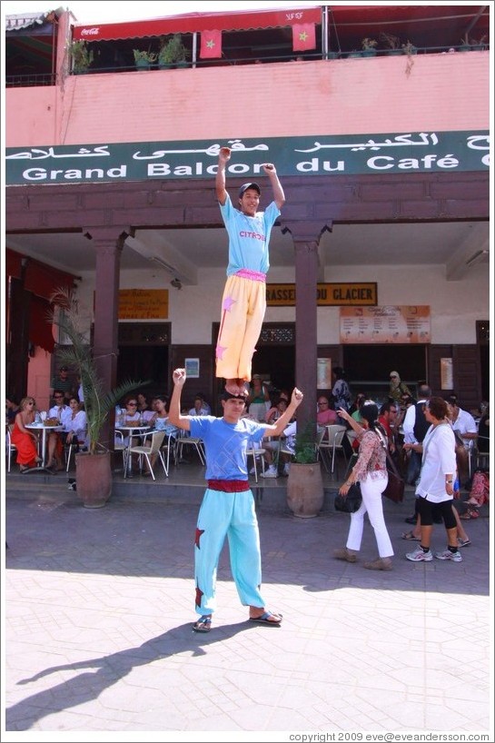 Boys practicing acrobatics, Jemaa el Fna.