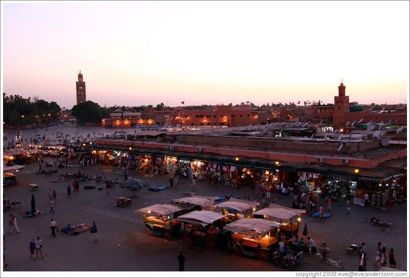 View of Jemaa el Fna from Caf?e France at dusk.