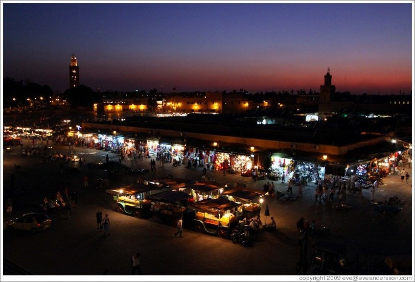 Sunset over Jemaa el Fna, viewed from Caf?e France. 