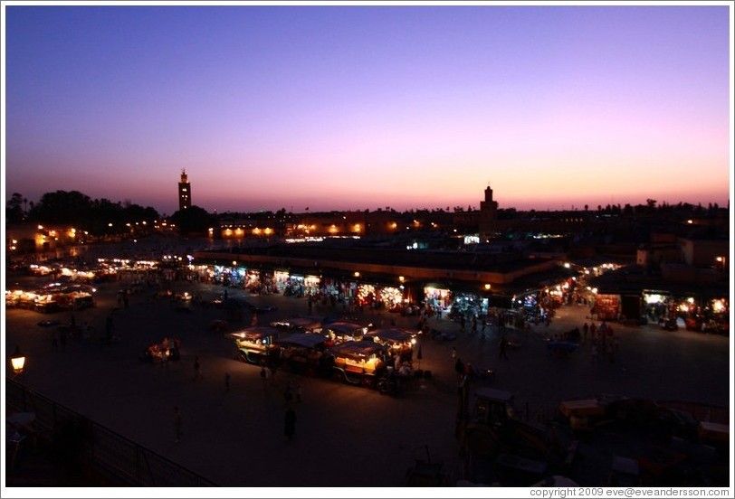 Sunset over Jemaa el Fna, viewed from Caf?e France. 