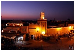 Mosque at sunset, Jemaa el Fna.