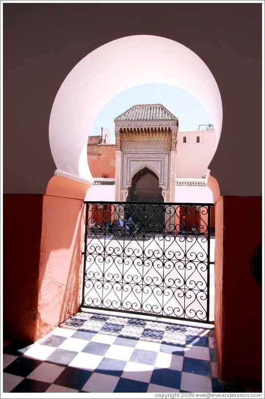 Courtyard, viewed through a doorway, Zaou?Sidi Bel Abb?