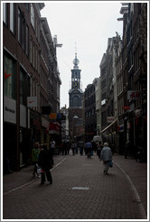 Munttoren (Mint tower), viewed from Kalverstraat.  Centrum district.