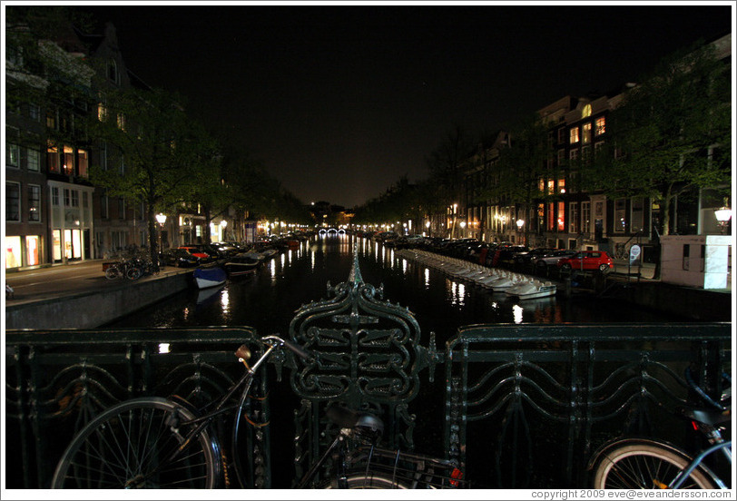 Prinsengracht canal at night, Jordaan district.