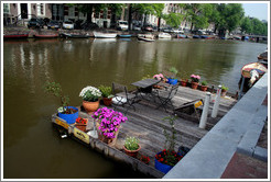 Dock with flowers, Singel canal, Centrum district.