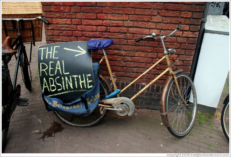 Bicycle with "The Real Absinthe" sign, Jordaan district.