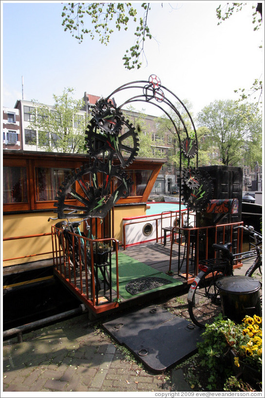 Houseboat with interesting mailbox.  Prinsengracht, Jordaan district.