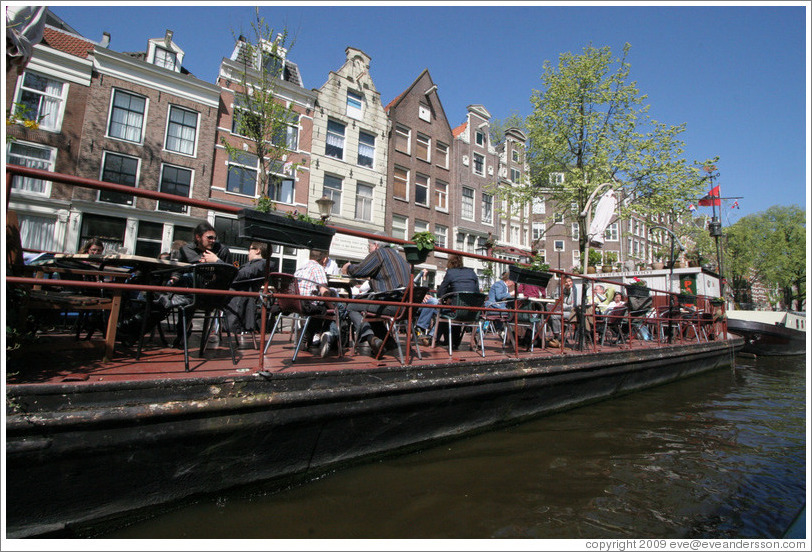 Restaurant boat.  Prinsengracht, Jordaan district.