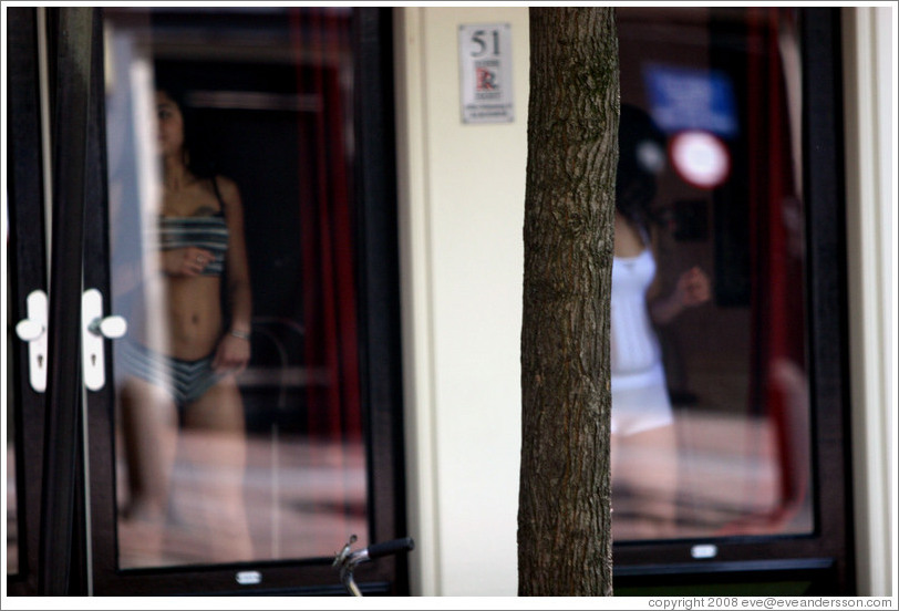 Prostitutes.  Oudezijds Achterburgwal, Red Light district.