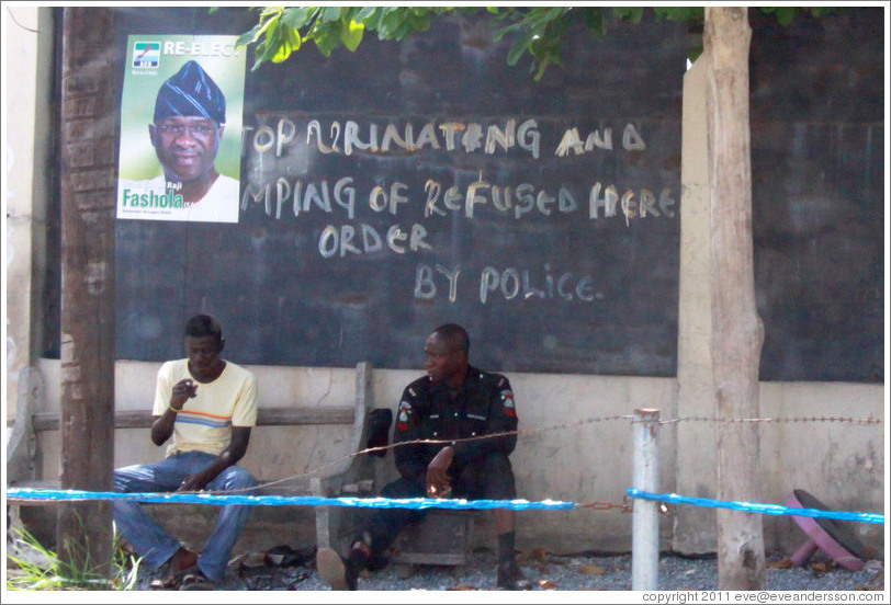 Sign: "Stop Urinating and Dumping of Refused Here Order by Police". COD Church Road,  Victoria Island.