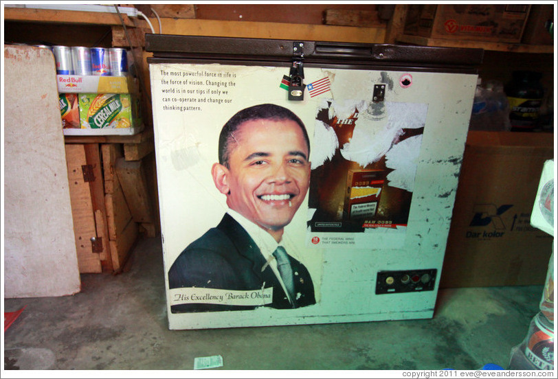 Sign regarding "His Excellency Barack Obama. Market, Victoria Island.