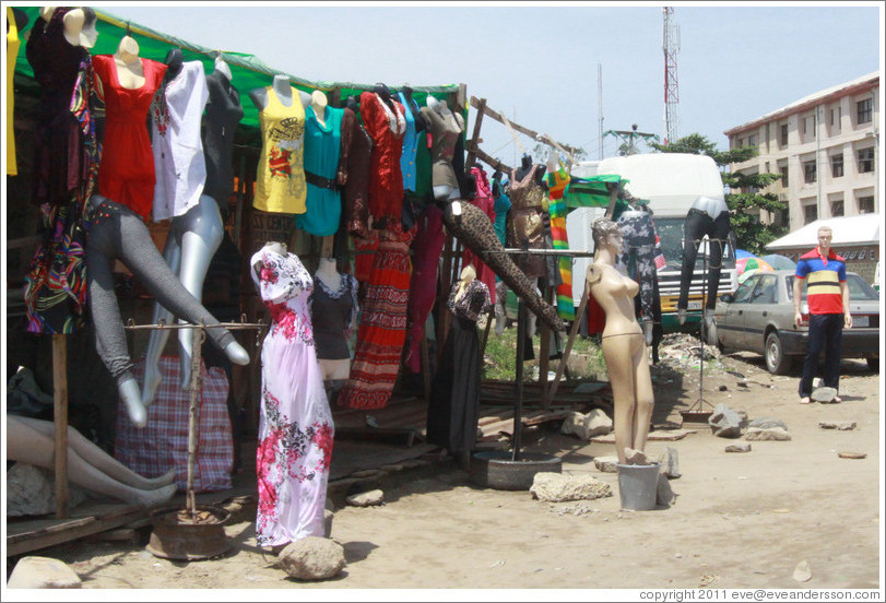 Roadside vendors with mannequins. Victoria Island.