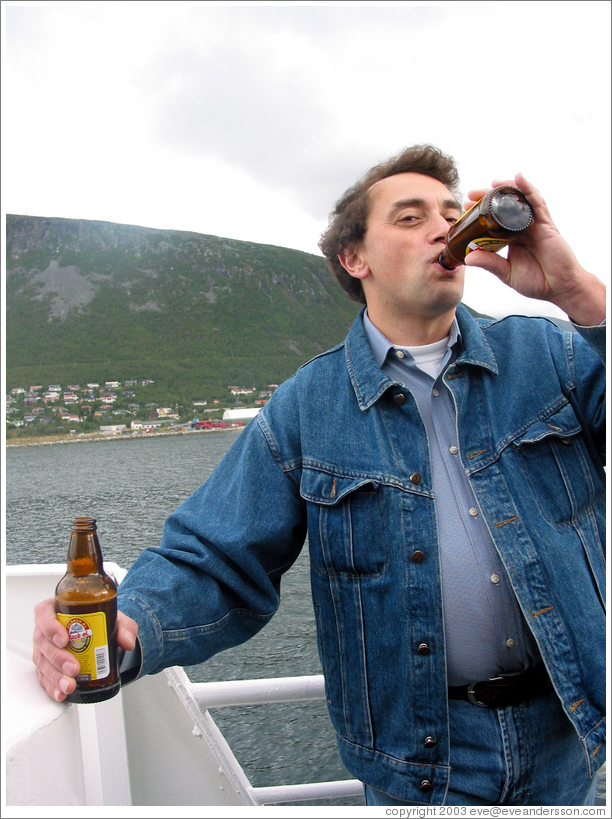 Peter van der Maas on the boat to Finnkroken.