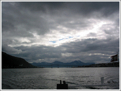 Mountains and bridge.