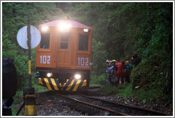 Hikers avoiding a train.