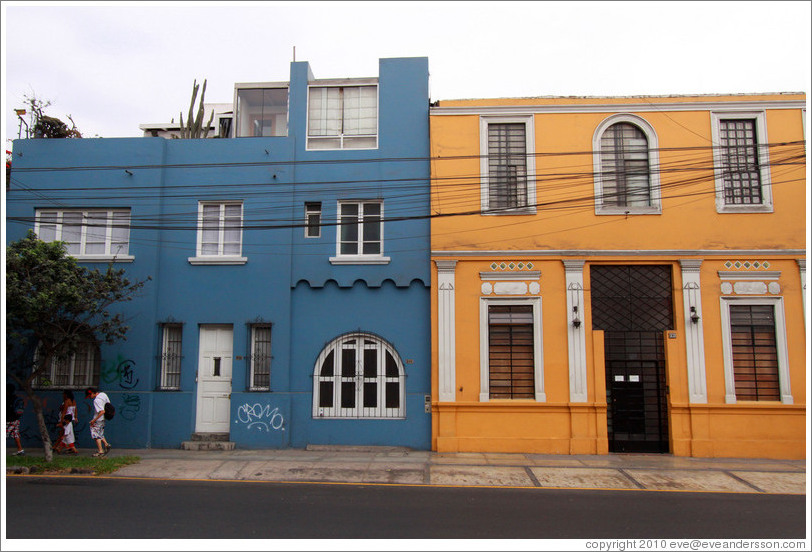 Blue and yellow buildings, Barranco neighborhood.