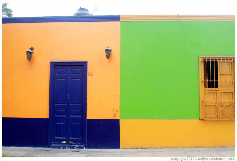 Purple, yellow and green building, Calle Domeyer, Barranco neighborhood.