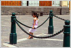 Girl resting on a chain, Iglesia de San Francisco, Historic Center of Lima.