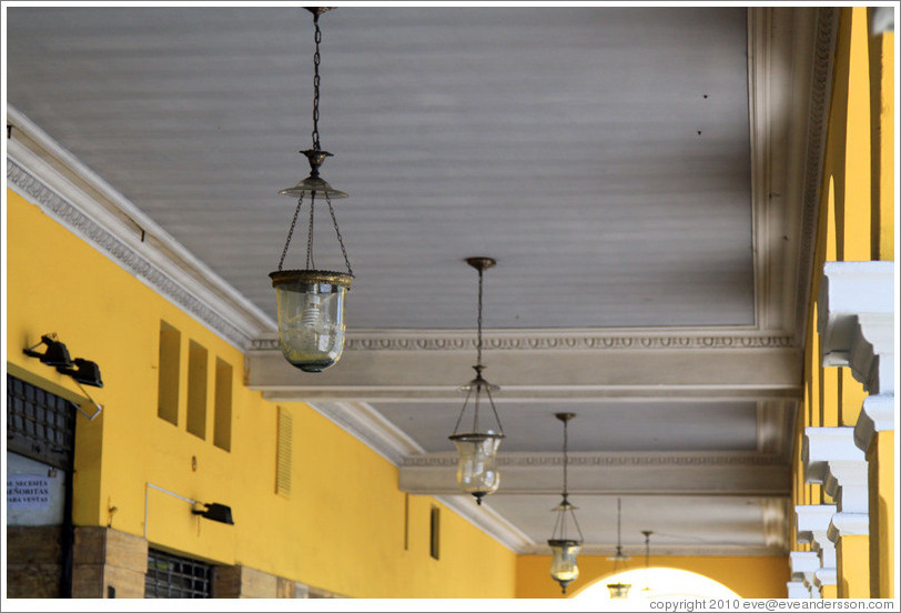 Light fixtures on an outdoor passageway, Historic Center of Lima.