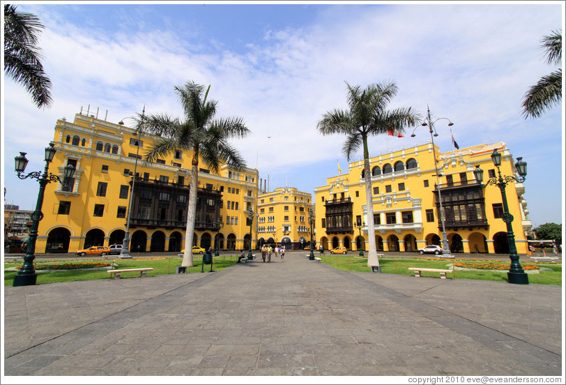 Yellow buildings, Plaza de Armas, Historic Center of Lima.