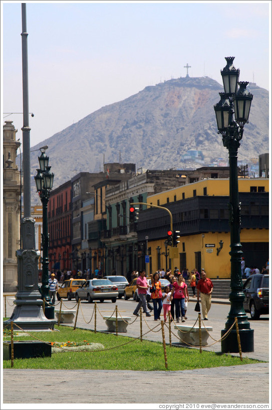 Mountain behind the Plaza de Armas, Historic Center of Lima.