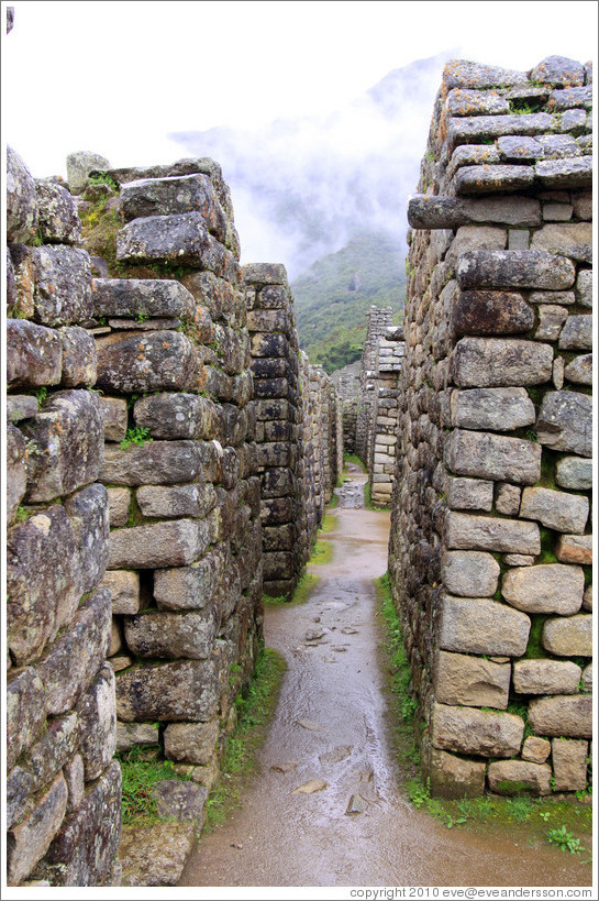 Narrow street between rows of buildings, Machu Picchu.
