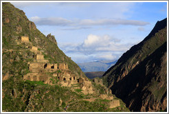 Ruins on Pinkuylluna hill, seen from the Ollantaytambo Fortress.