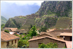 View of houses and Ollantaytambo Fortress from Pinkuylluna hill.